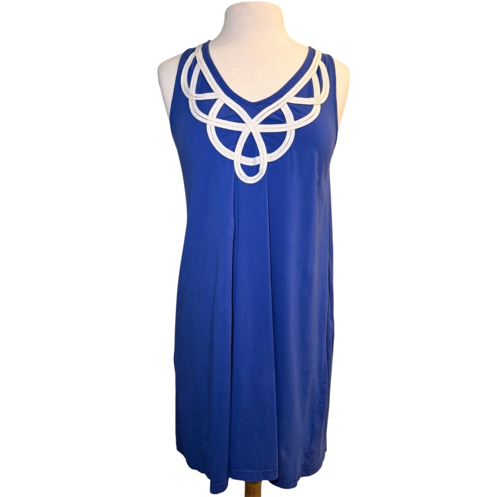 Lilly Pulitzer Blue Pima Cotton Lattice V-Neck Shift Dress 24129 Womens Small